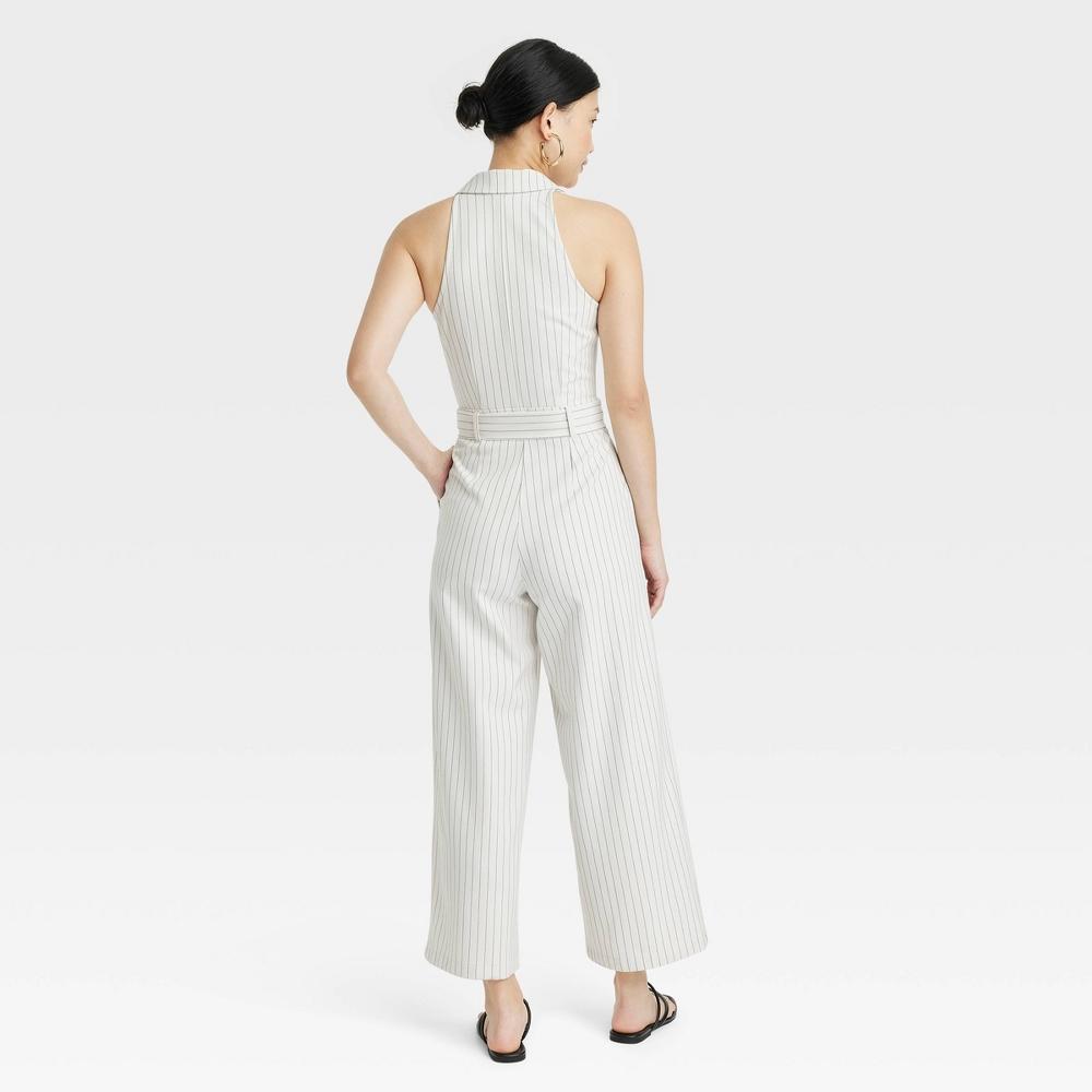 Womens Tailored Maxi Jumpsuit - A New Day Cream Striped XL Product Image