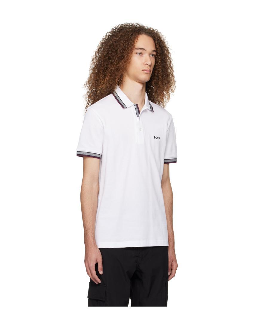 HUGO BOSS Embroidered-logo Cotton Polo Shirt In White Product Image