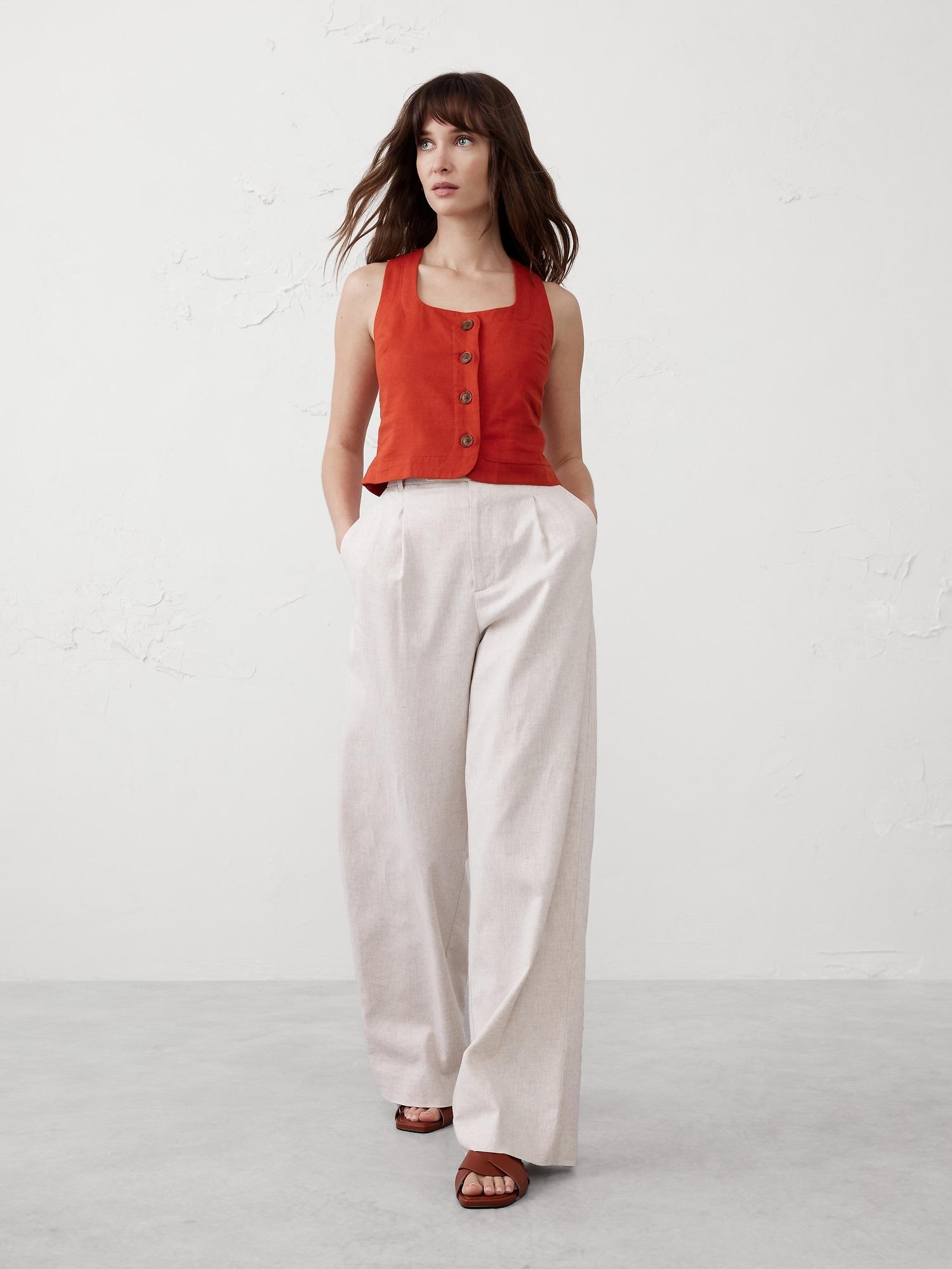 Linen-Blend Buttoned Top Product Image