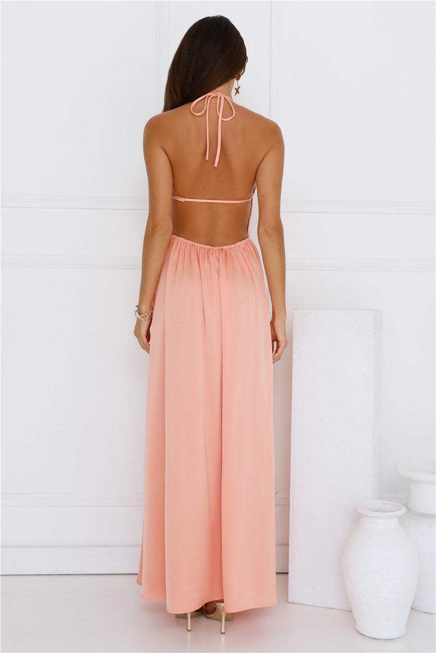 Lush Riviera Halter Maxi Dress Peach Product Image