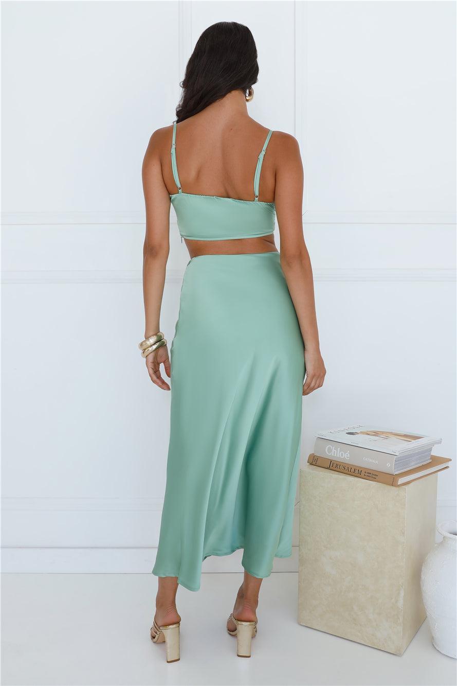 Forest Secrets Satin Crop Top Green Product Image