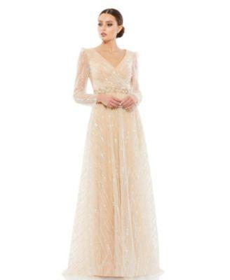 Womens Long Sleeve Gown With Silver Sequin Product Image