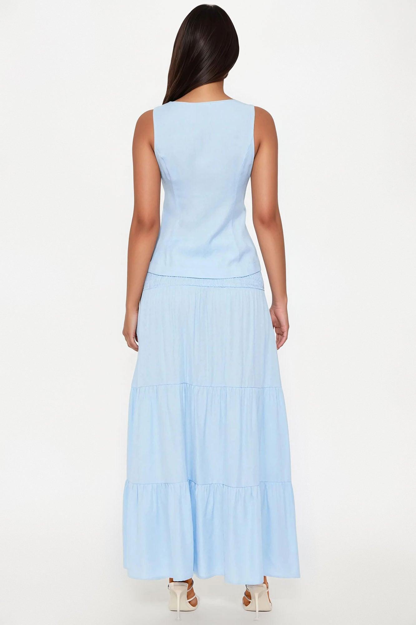 Sunshine Lover Linen Skirt Set - Blue Product Image