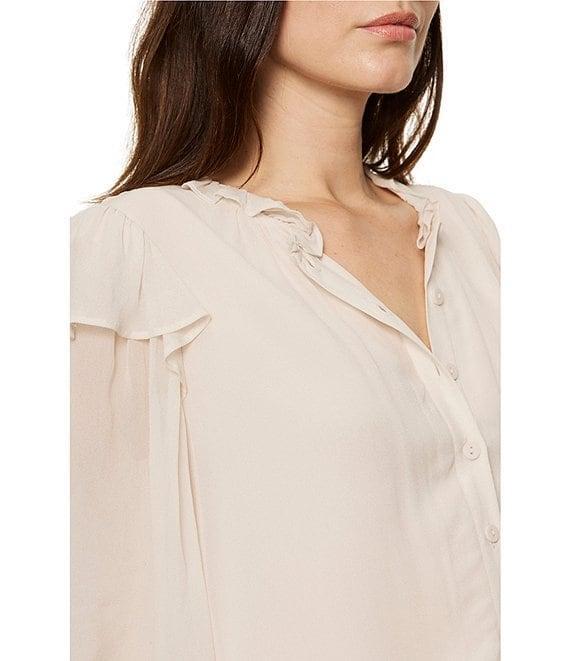 Sanctuary Deja Vu Ruffle V-Neck Short Sleeve Button Front Blouse Product Image