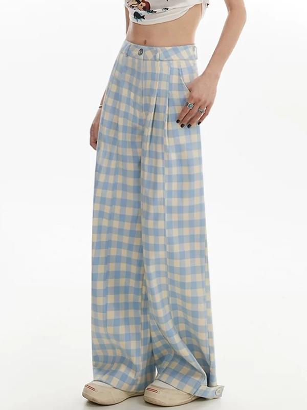 Blue Checkered Yamamoto-Style Suit With Wide-Leg Pants Product Image