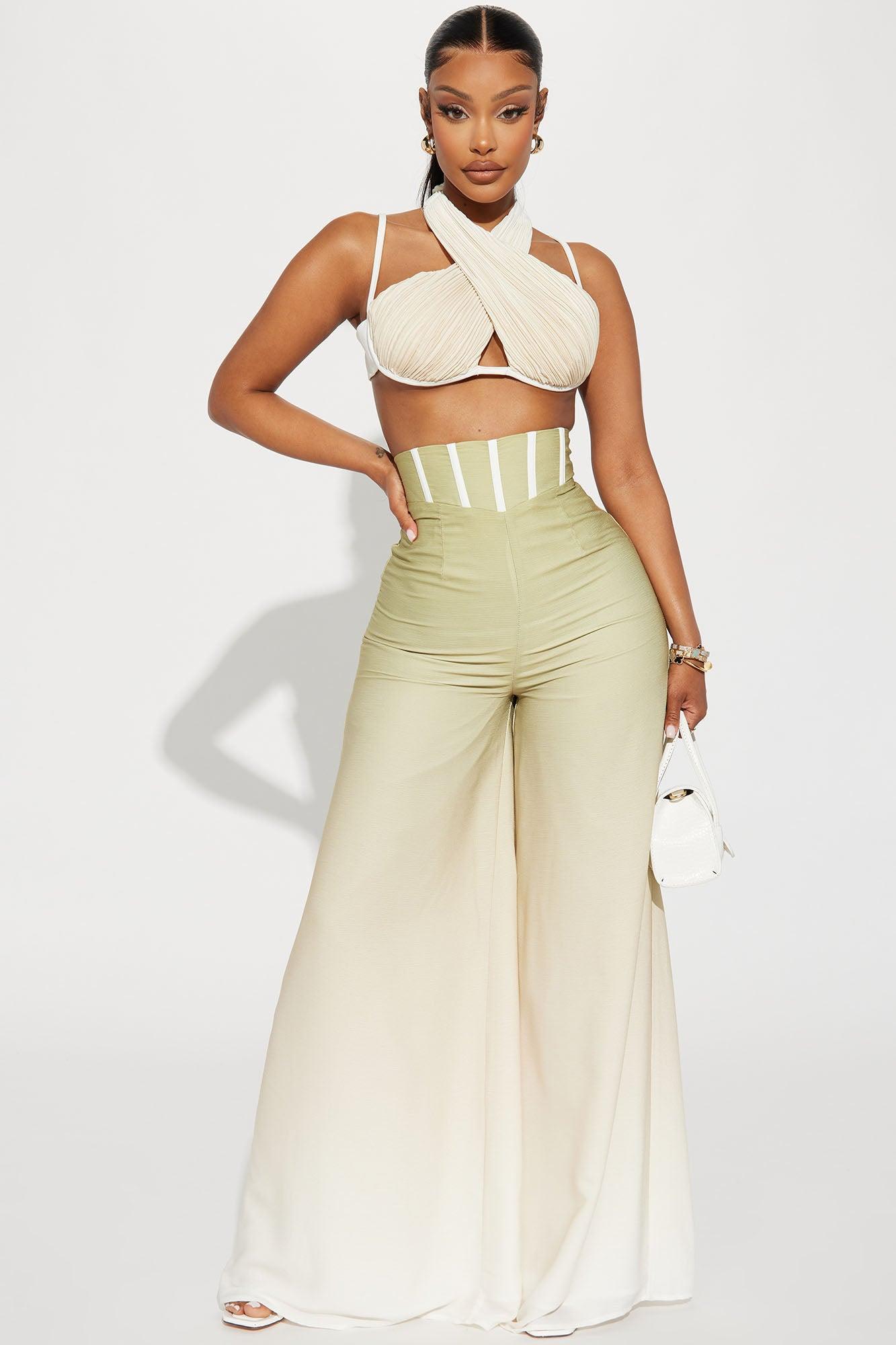 Going With It Pant Set  - Sage/combo Product Image