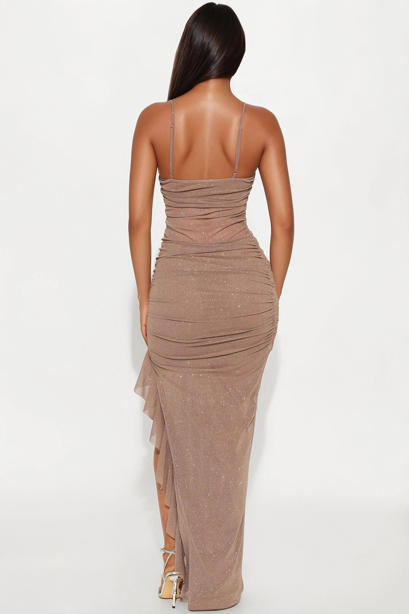 Up All Night Glitter Maxi Dress - Brown Product Image