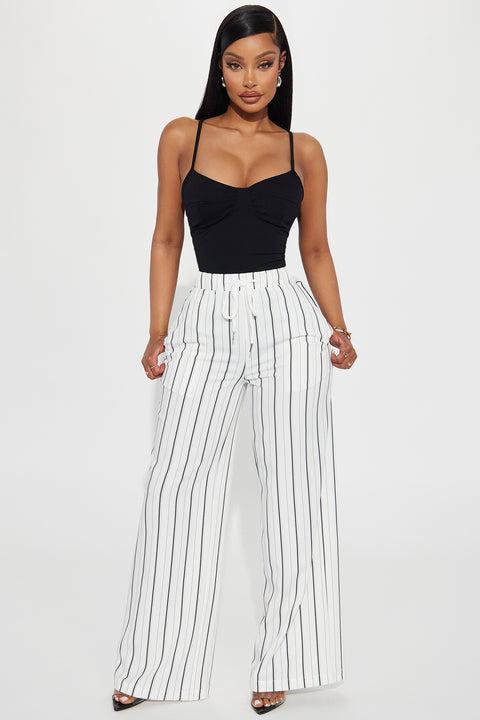 Keep It Flowing Pinstripe Wide Leg Pant - White Product Image