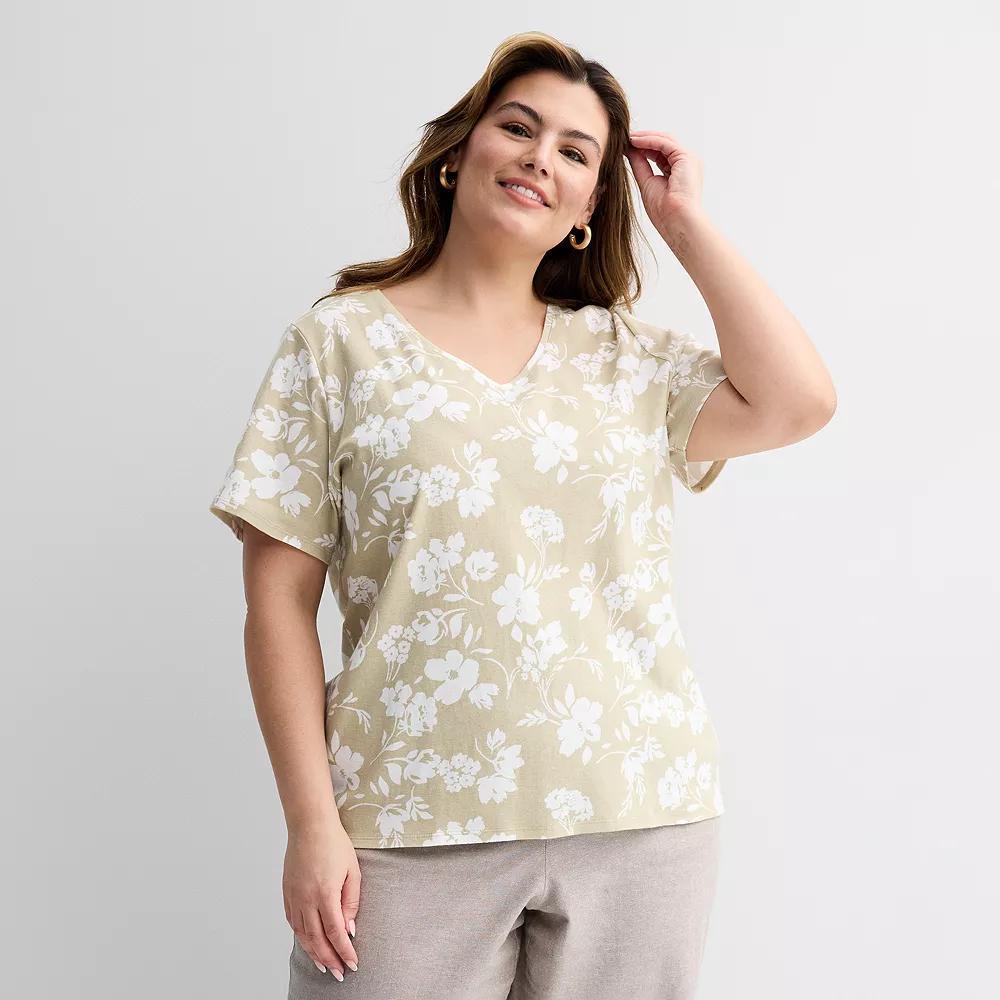 Plus Size Croft & Barrow® Essential V-Neck Top, Women's, Size: 4XL, Blue Wave Stripe Product Image