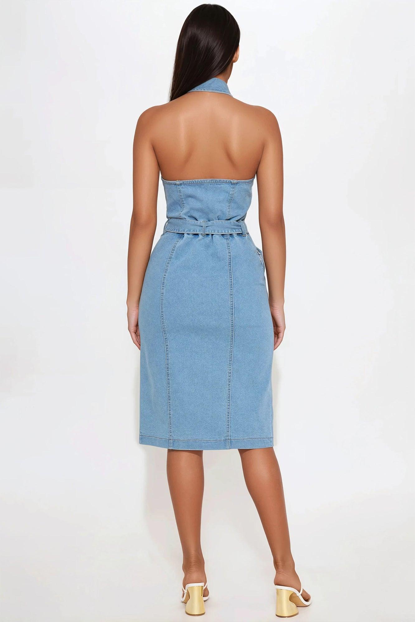 Erika Denim Midi Dress - Light Wash Product Image