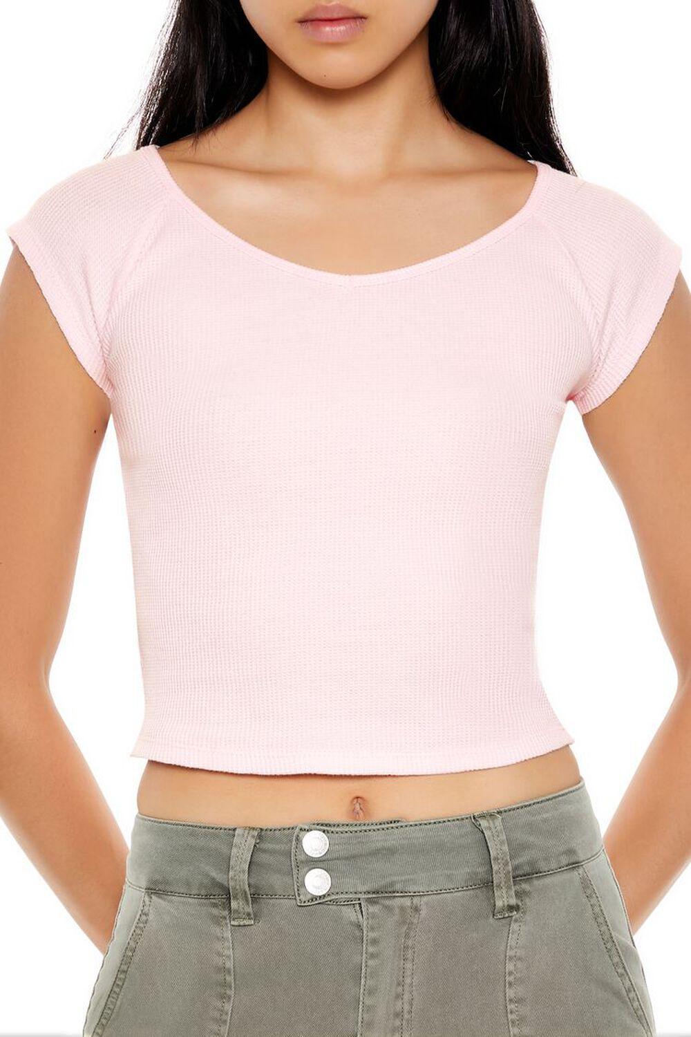 Thermal Cap-Sleeve Cropped Tee | Forever 21 Product Image