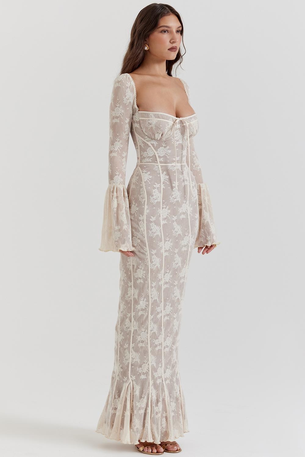 Delilah Vintage Cream Lace Maxi Dress Product Image