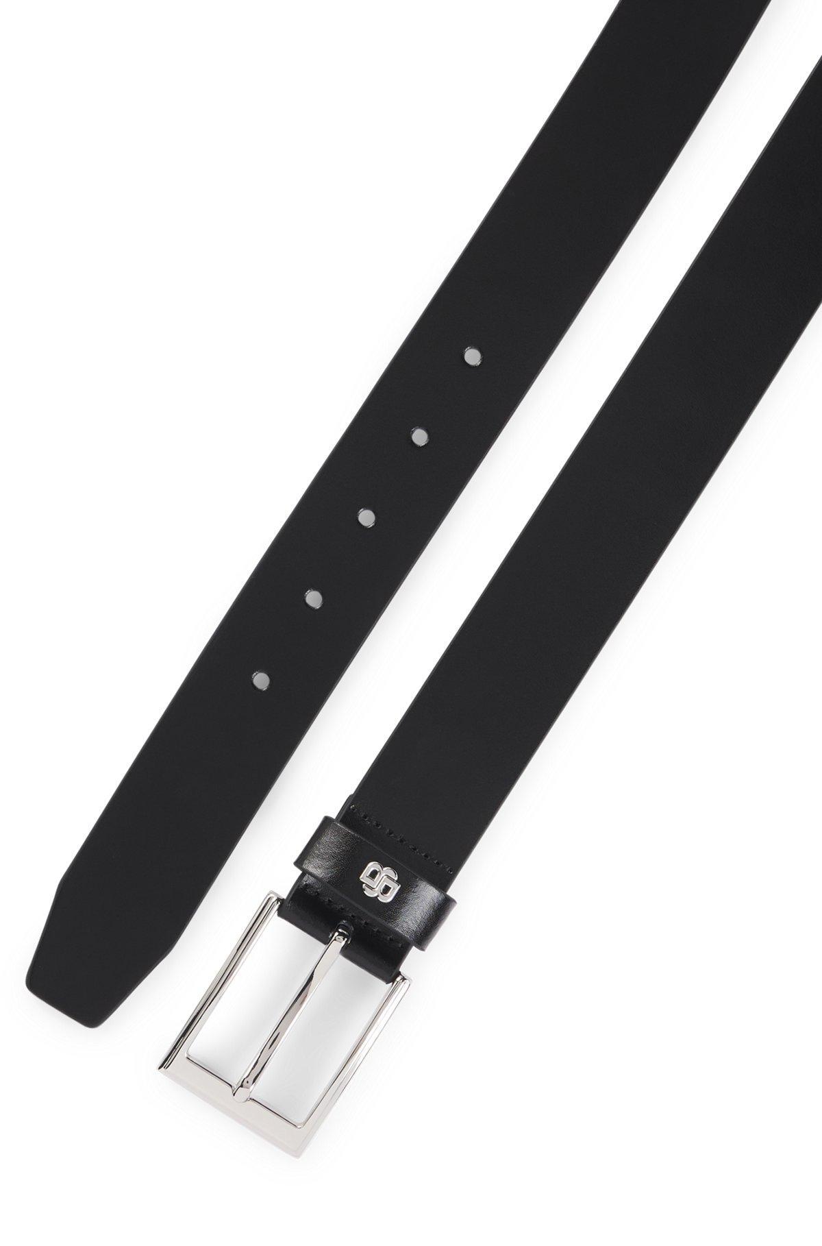 BOSS - Italian-leather belt with Double B monogram keeper - Black Product Image