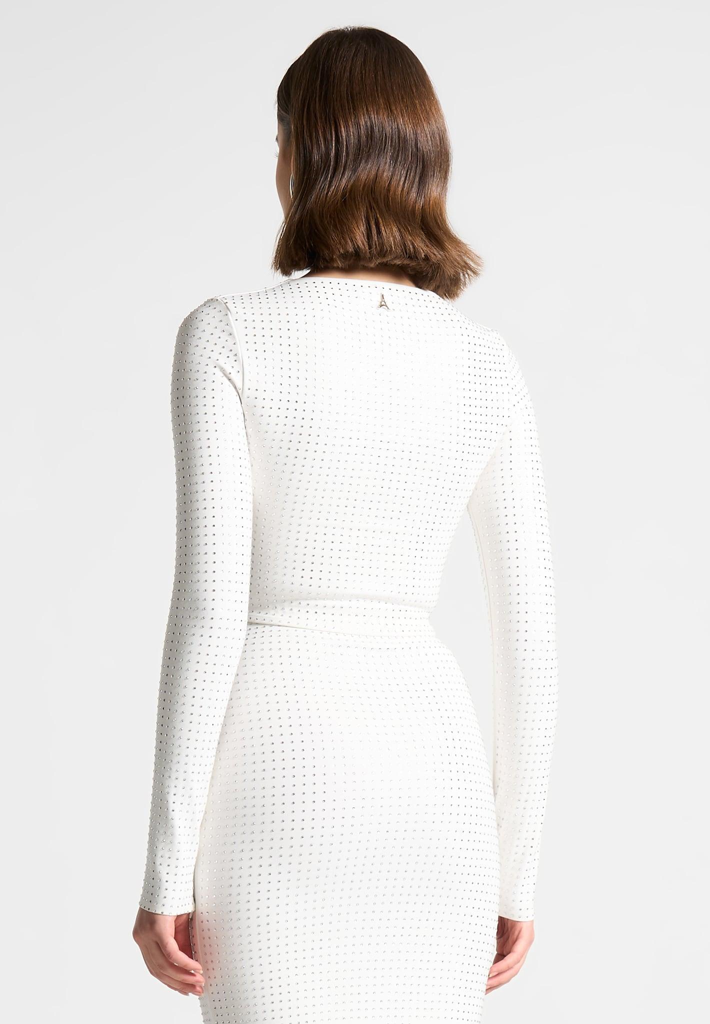 Rhinestone Long Sleeve Bandage Top - White Female Product Image