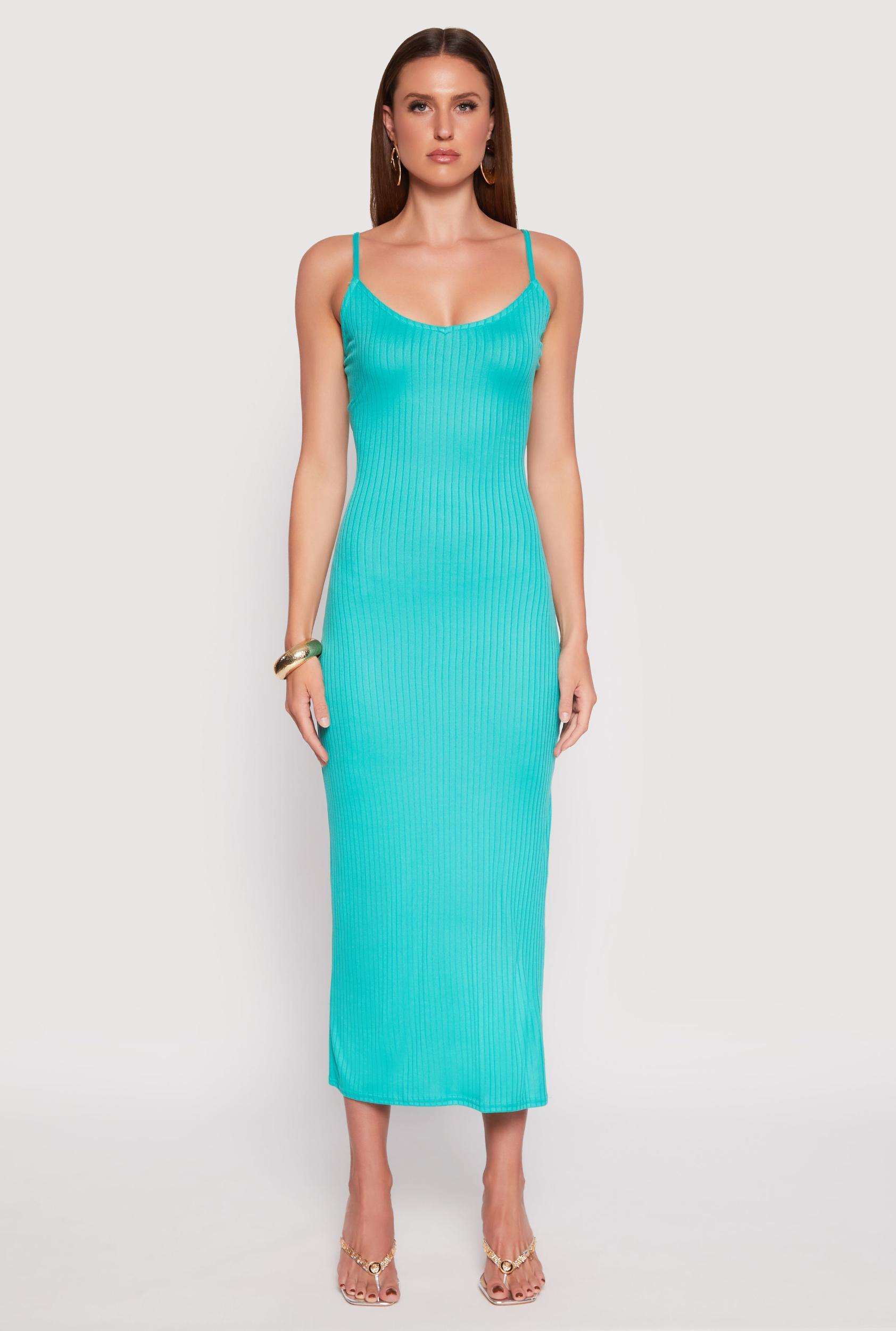 Womens Ribbed Knit Side Slit Maxi Dress Product Image