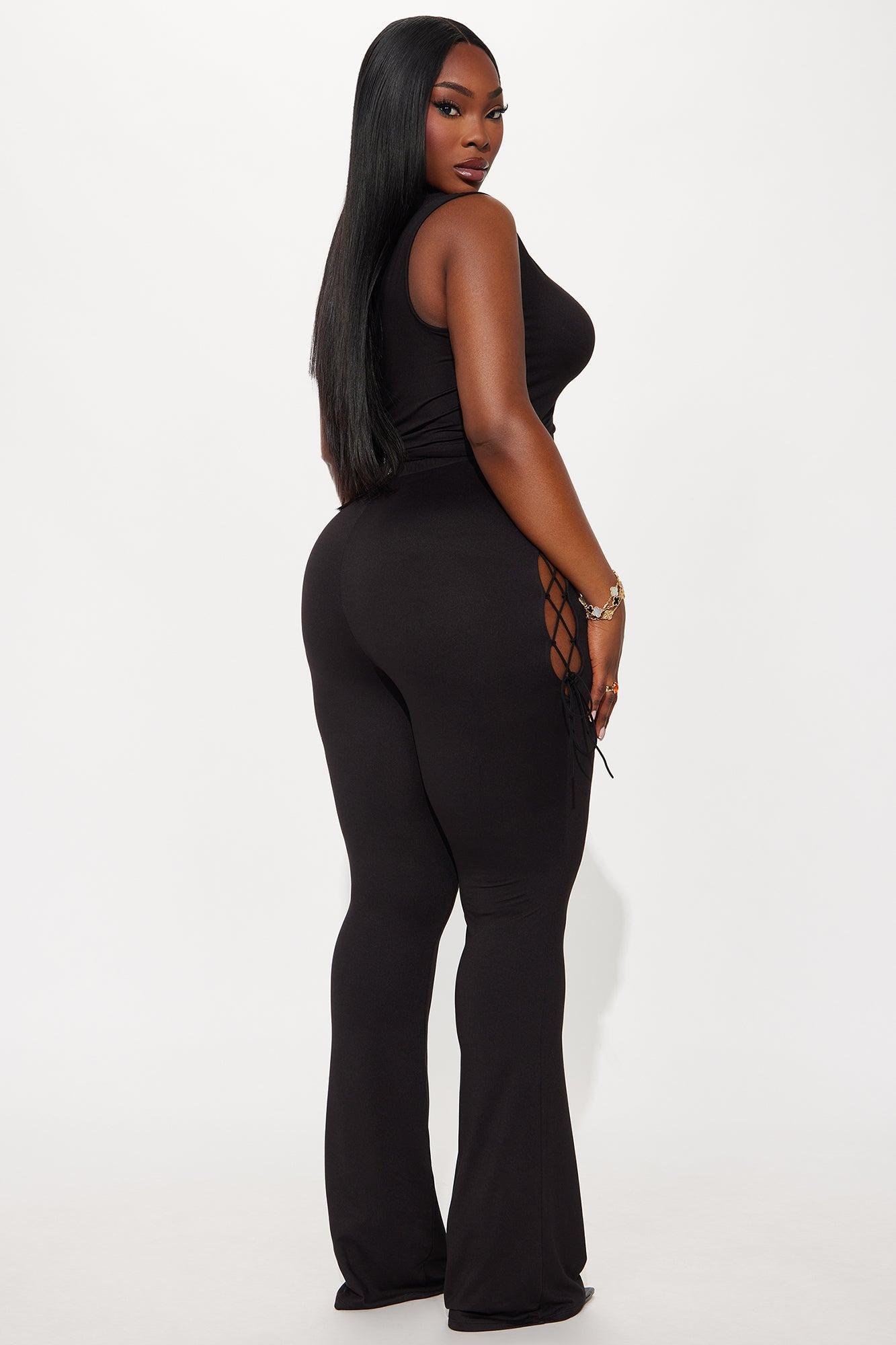 Emani Sleeveless Lace Up Flare Leg Pant Set - Black Product Image