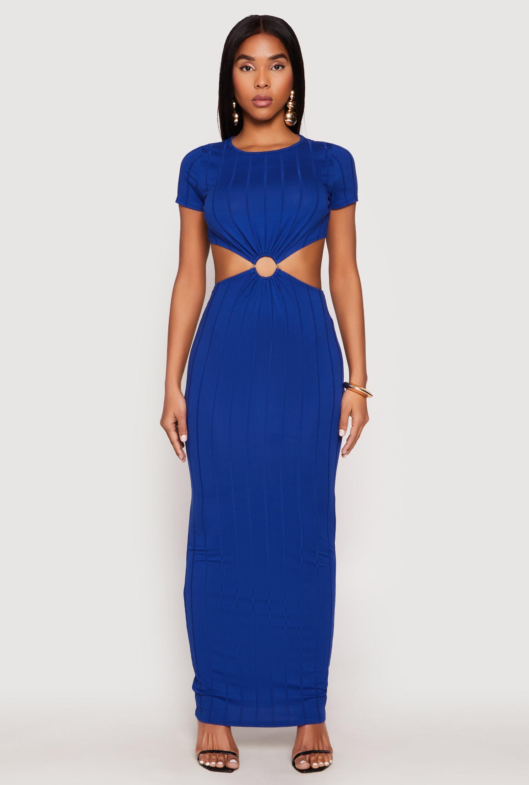 Womens Ribbed Knit O Ring Cut Out Maxi Dress Product Image