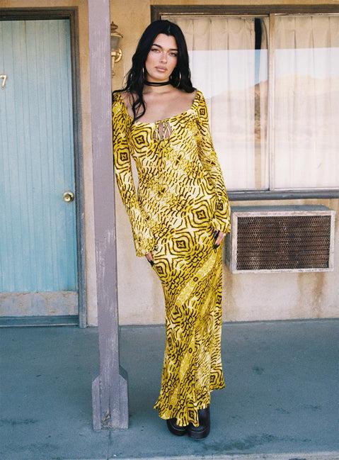 Setting Sun Long Sleeve Maxi Dress Yellow / Black Product Image