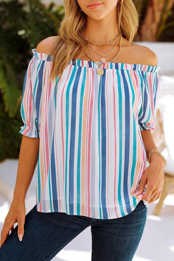 Off The Shoulder Rainbow Striped Product Image