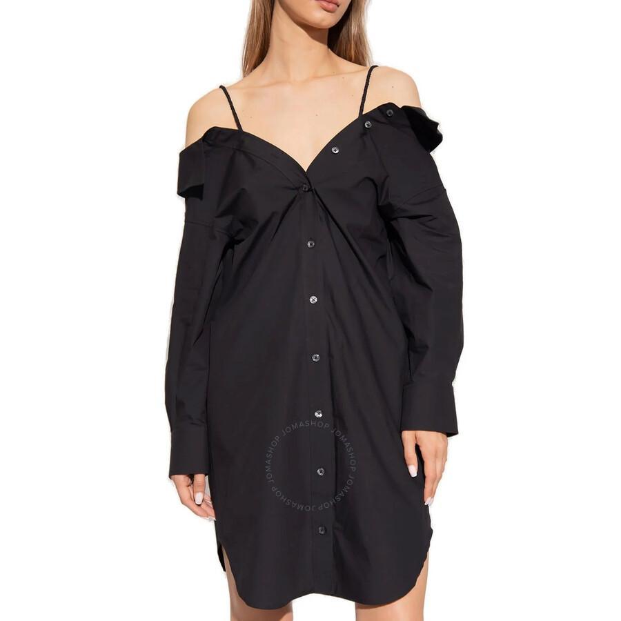 ALEXANDER WANG T Cold-shoulder Silk-charmeuse Mini Shirt Dress In Black Product Image