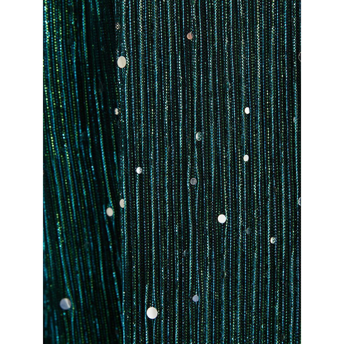 Plus Size Solid Pocket Wrap Belted Sequin Mesh Maxi Dress DarkGreen Women Cocktail Belted V-neck Long Sleeve Curvy Long Dress BloomChic 28/5X Product Image
