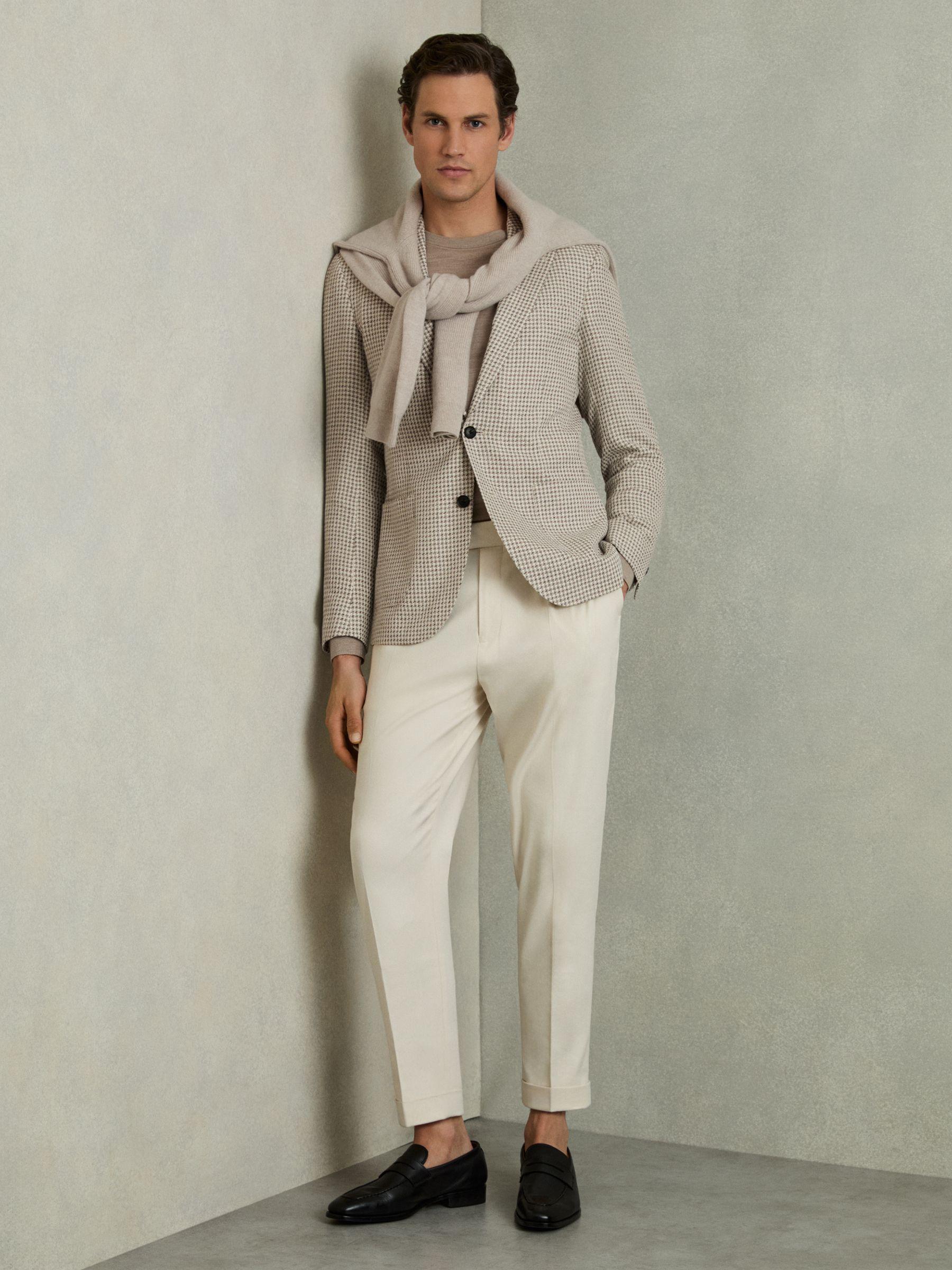 Slim-Fit Pinstripe Suit Trousers in Oatmeal/White Product Image