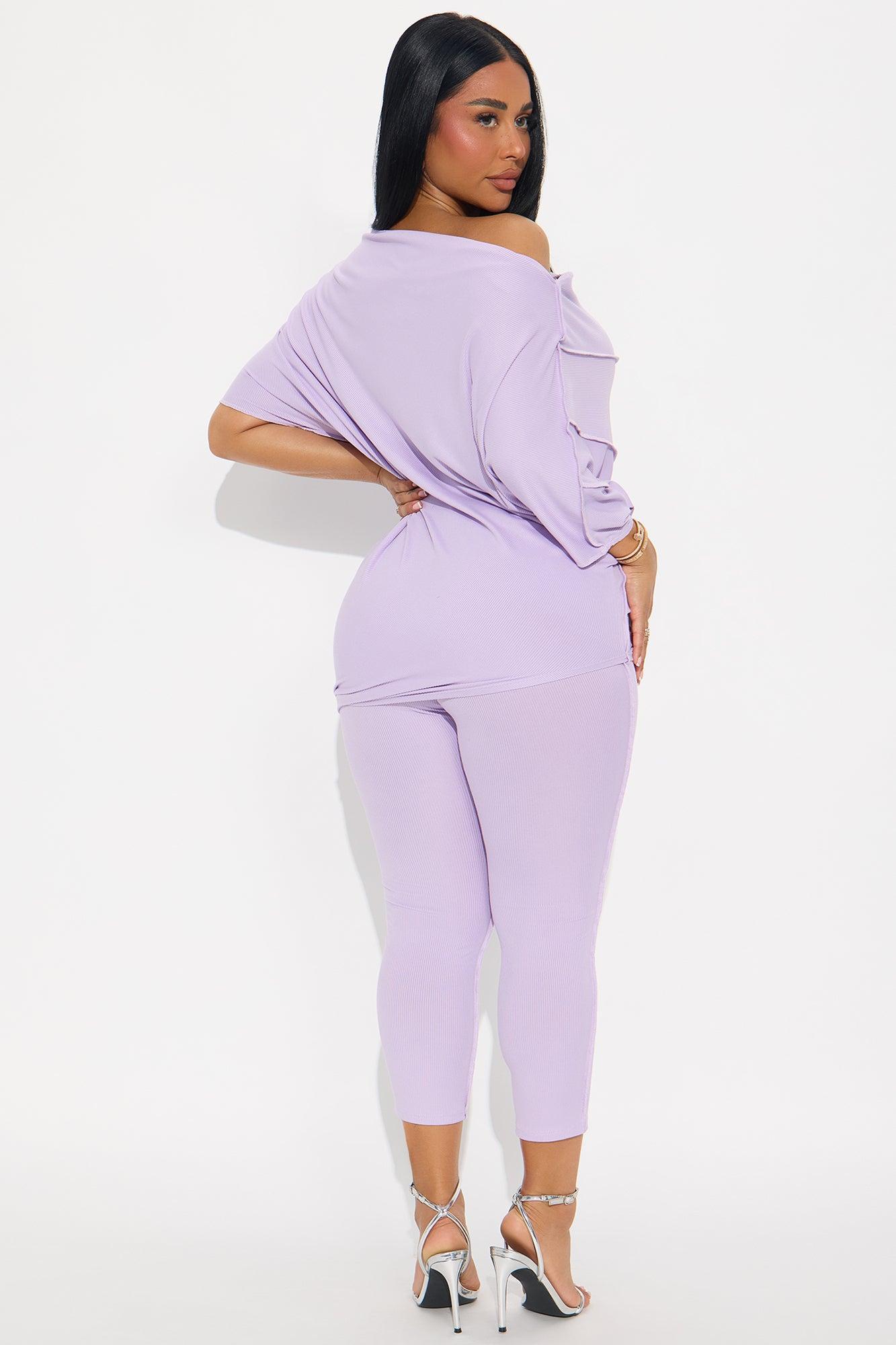 Becca Off Shoulder Ribbed Pant Set - Lavender Product Image