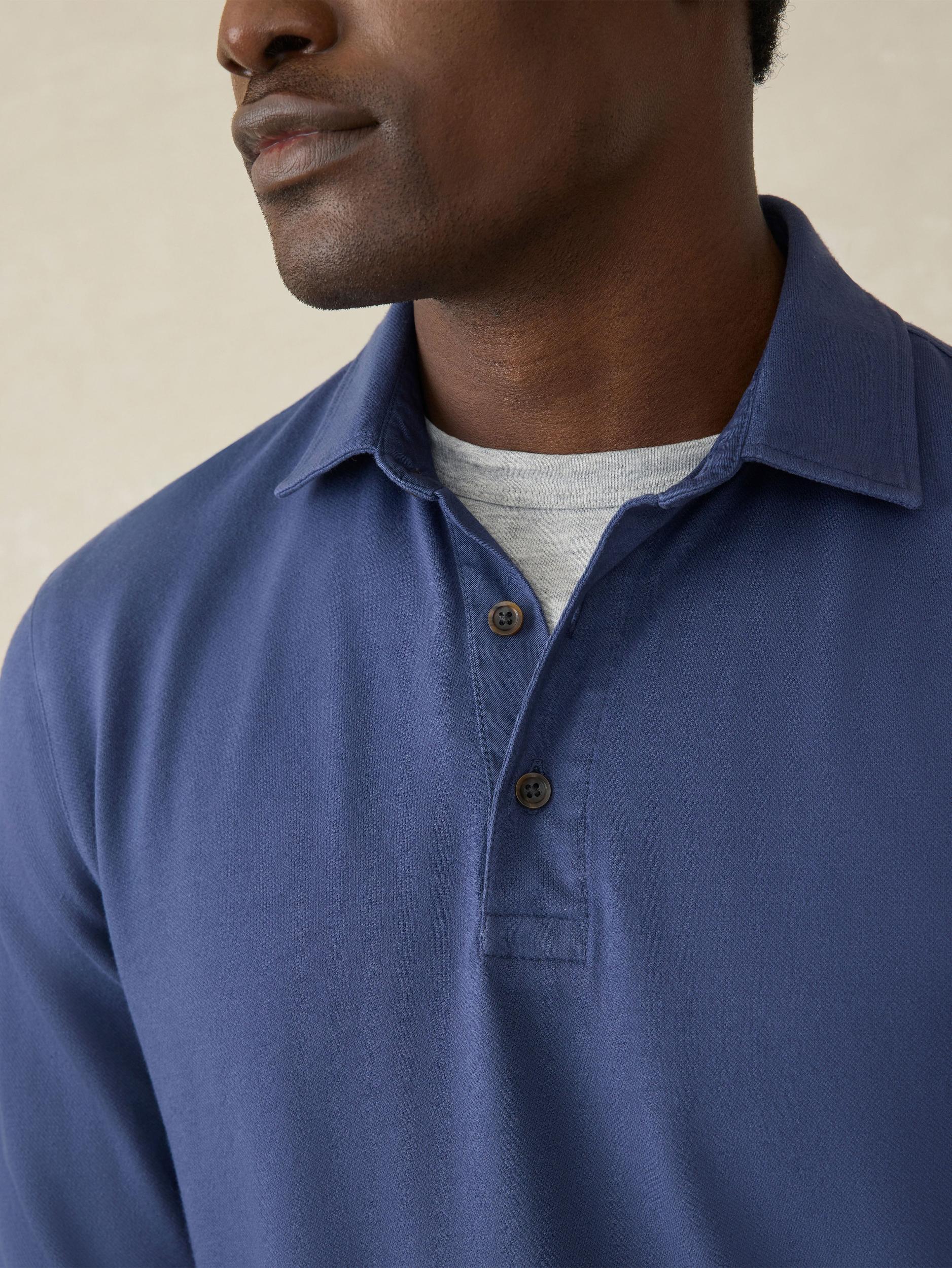 Long-Sleeve Field Knit Polo - Blue Nights Male Product Image