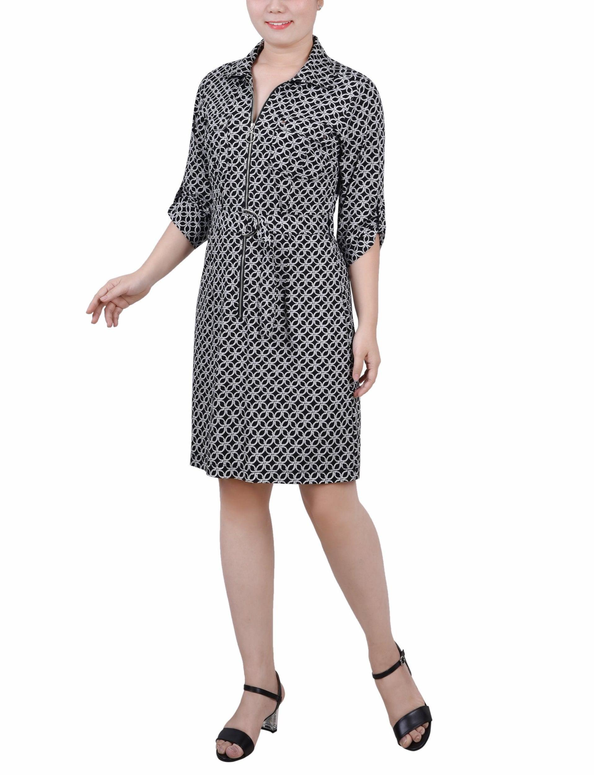 Black Rope Iconic Belted Roll Tab Zip Front Shirtdress - Petite Product Image