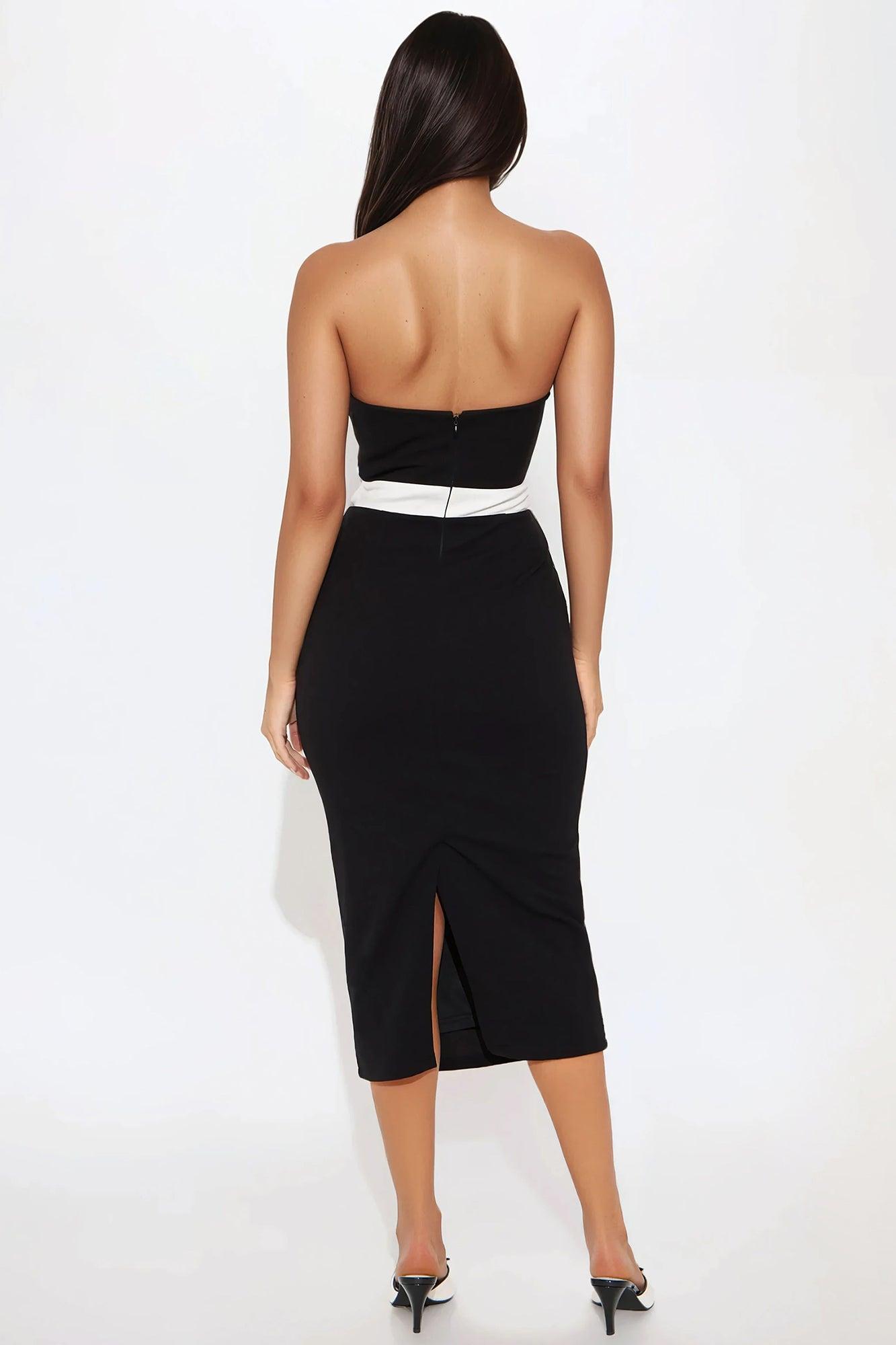 Annette Strapless Midi Dress - Black/White Product Image