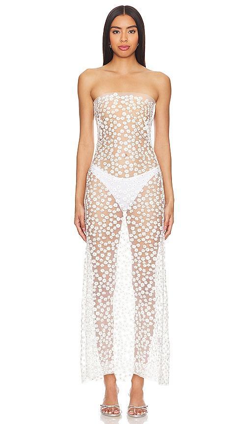 Sheer Floral Embroidered Strapless Dress Sid Neigum Product Image