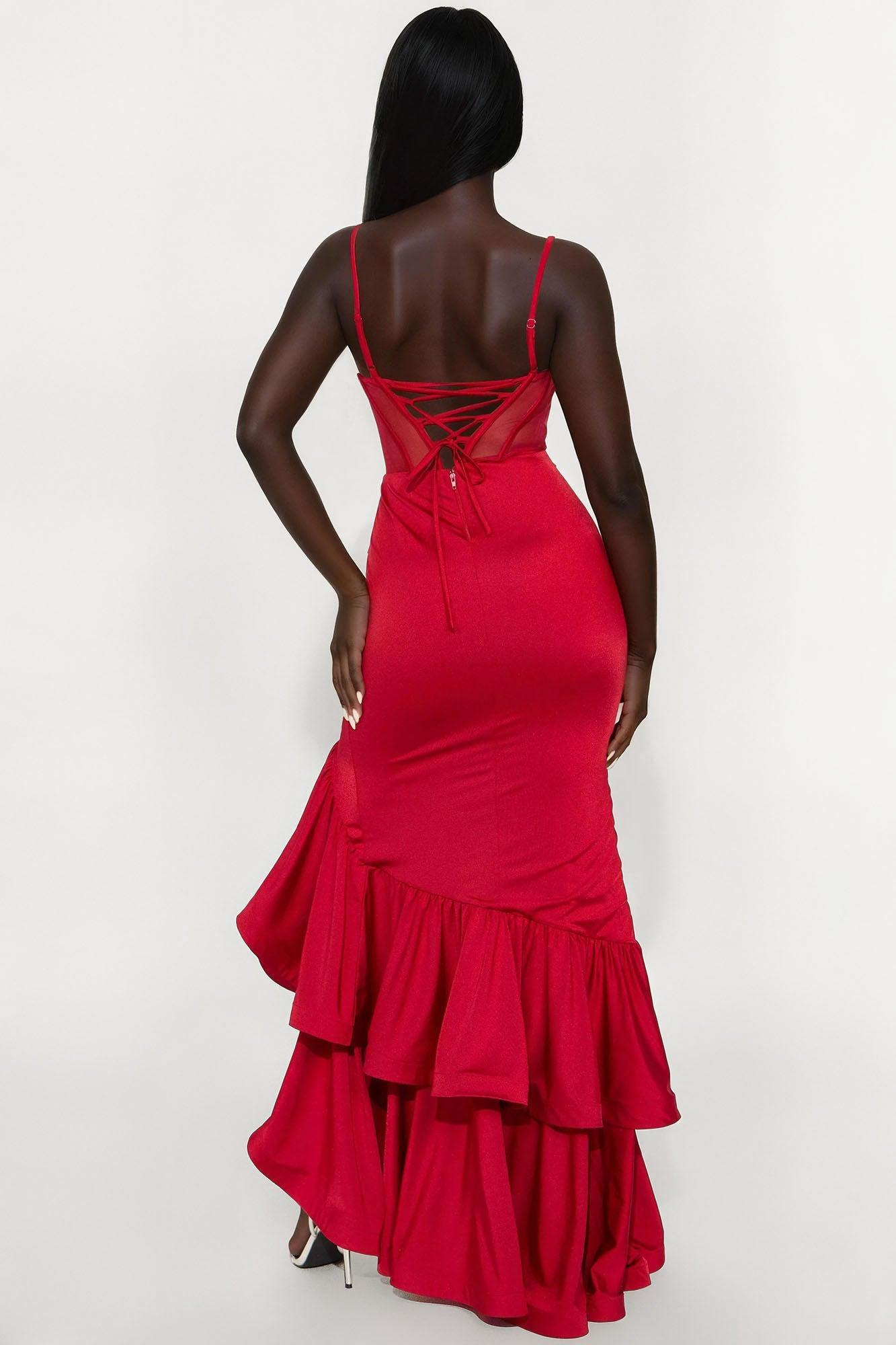 Simone Corset Waist Maxi Dress - Red Product Image