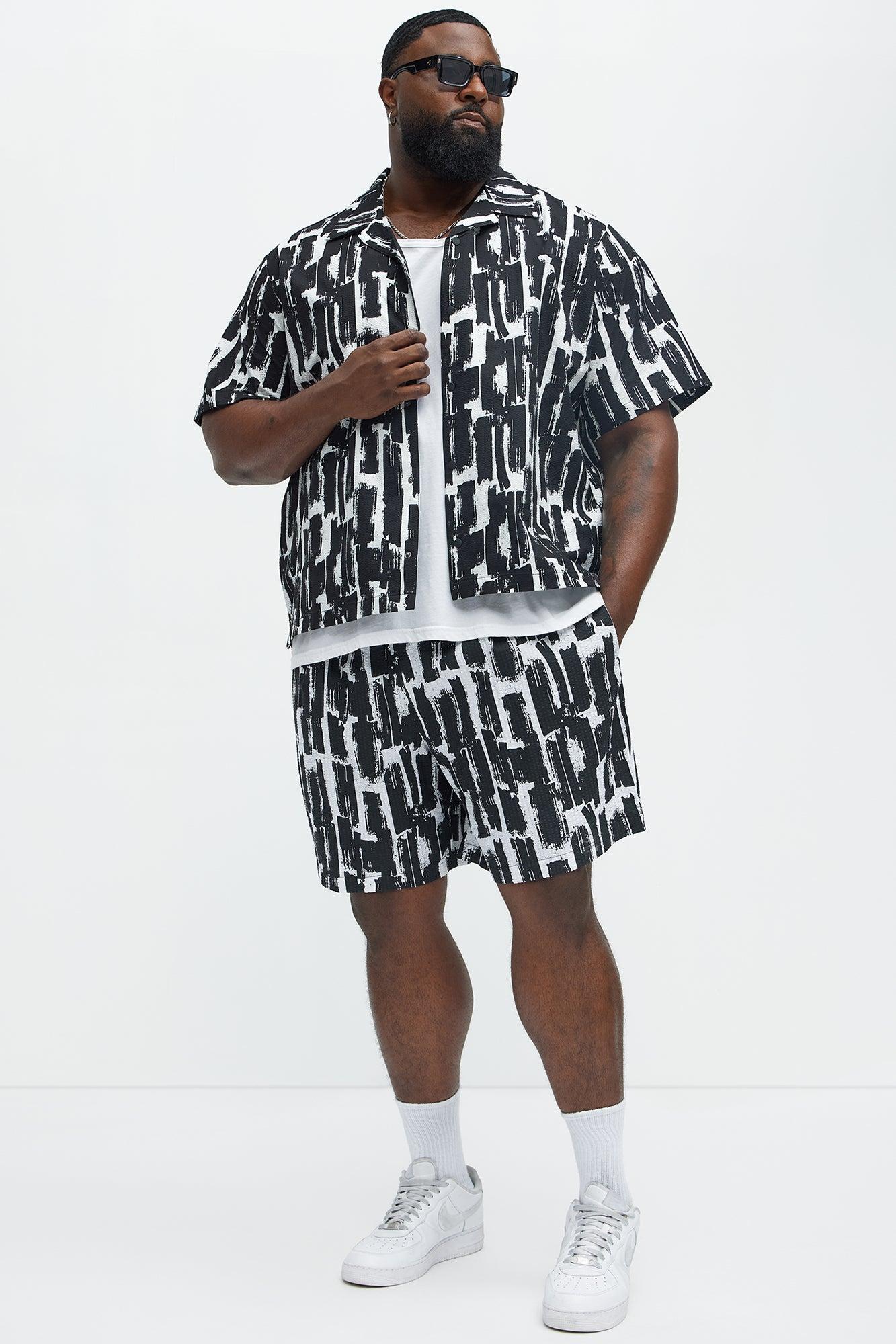 Seersucker Relaxed Shorts - Black/combo Product Image