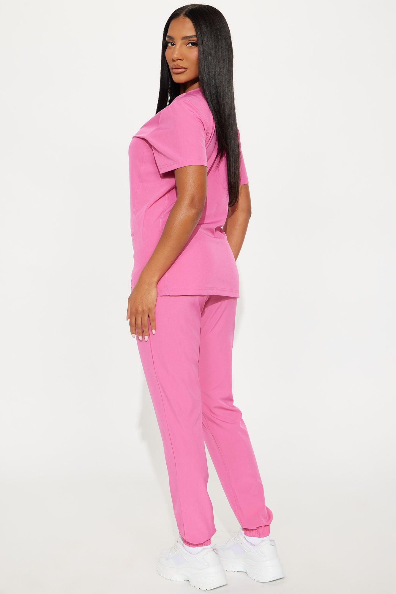 Care For You 4 Way Stretch Scrub Uniform Jogger Set - Hot Pink Female Product Image
