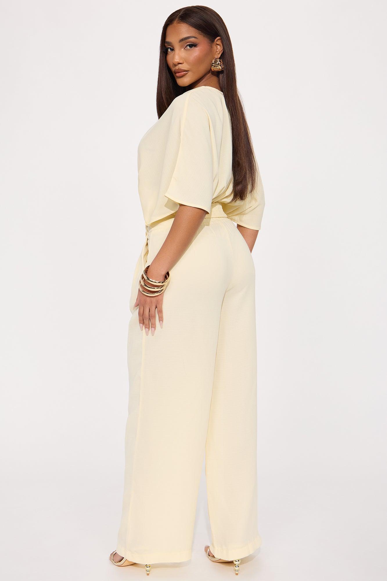 Soft Breeze Wide Leg Pant Set - Yellow Product Image