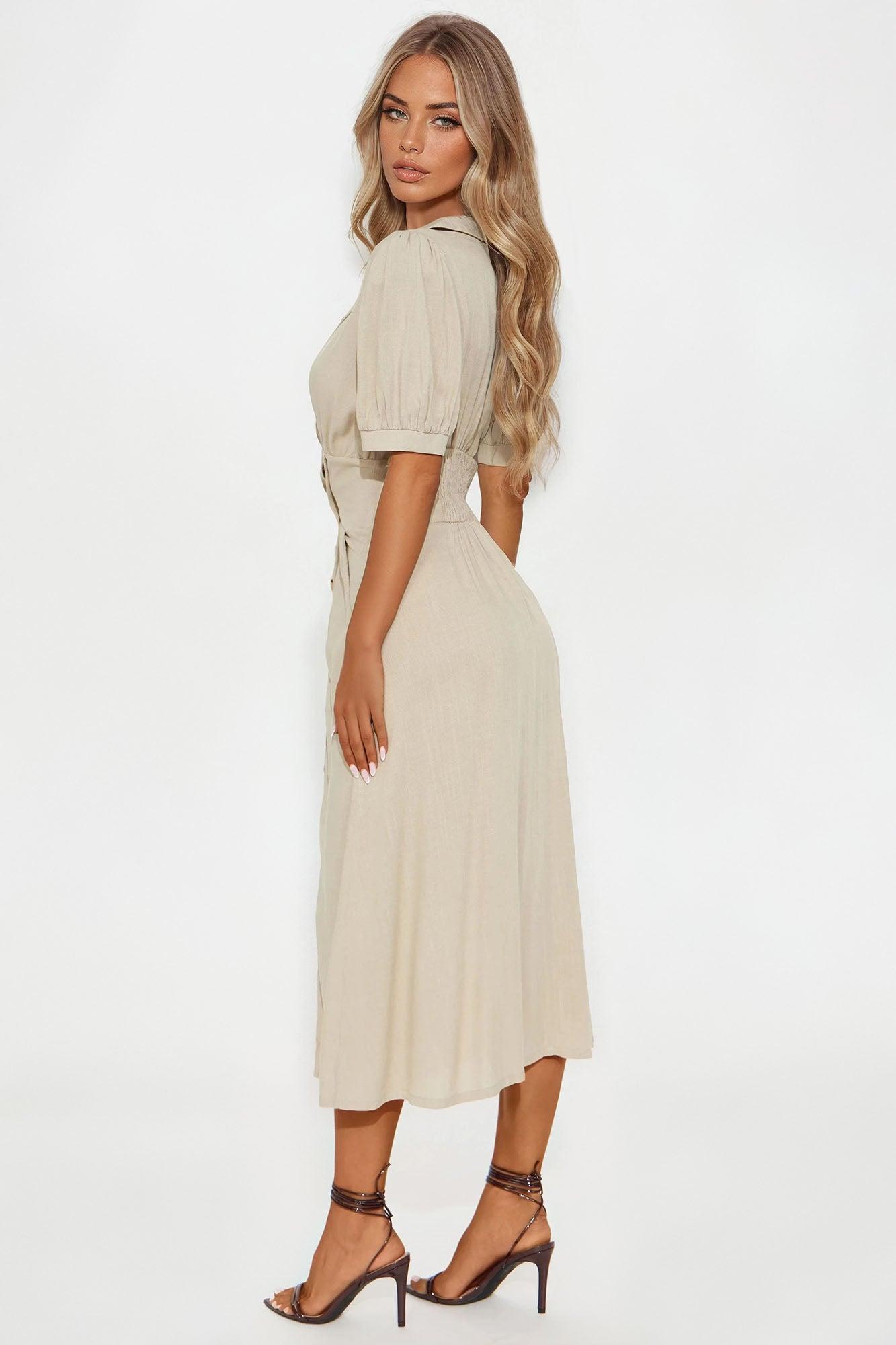 Myla Linen Midi Dress - Beige Product Image