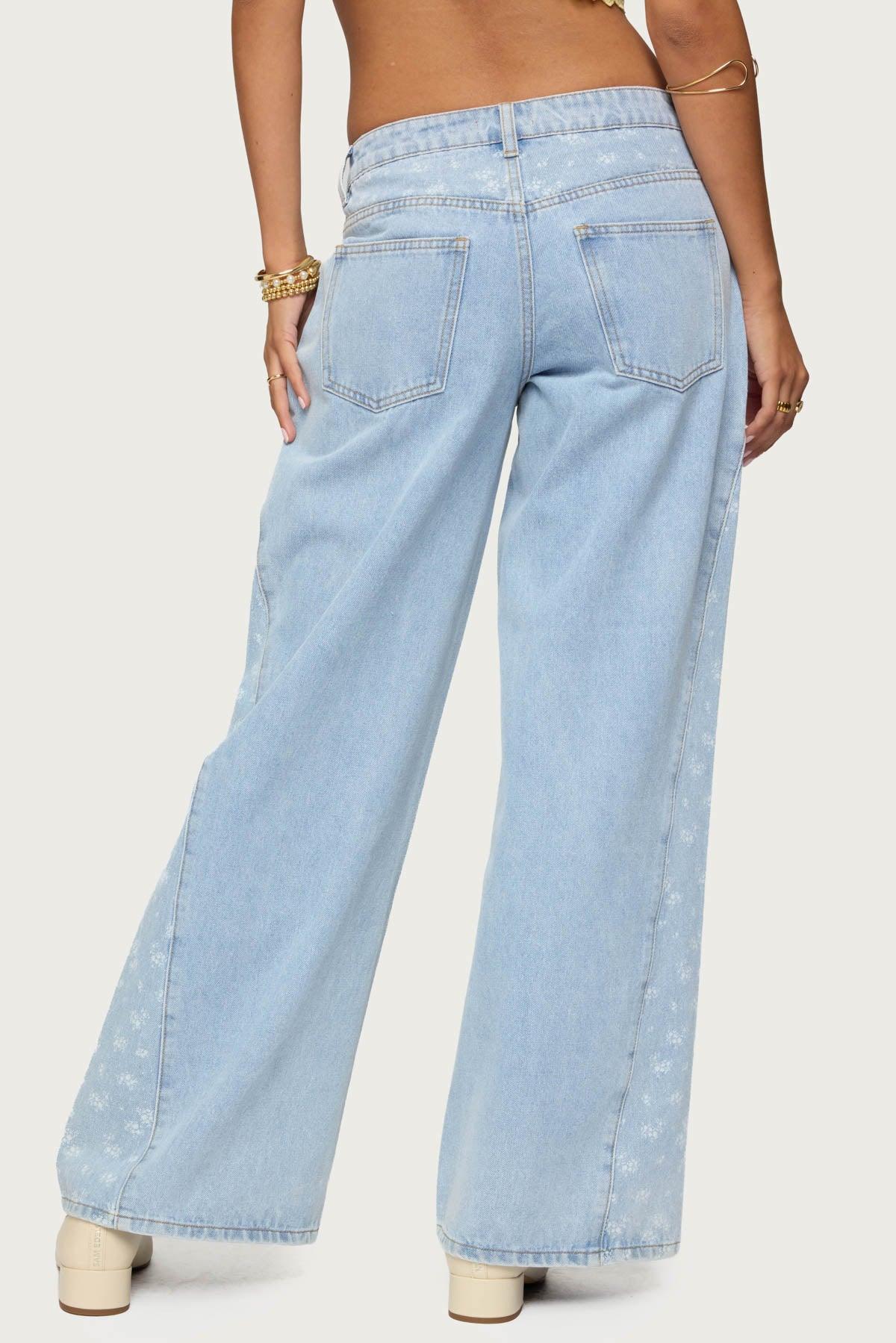 Floral Split Low Rise Jeans Product Image