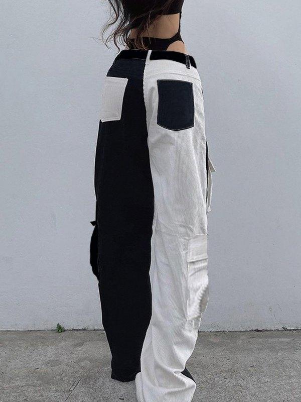 Patchwork Corduroy Cargo Pants Product Image