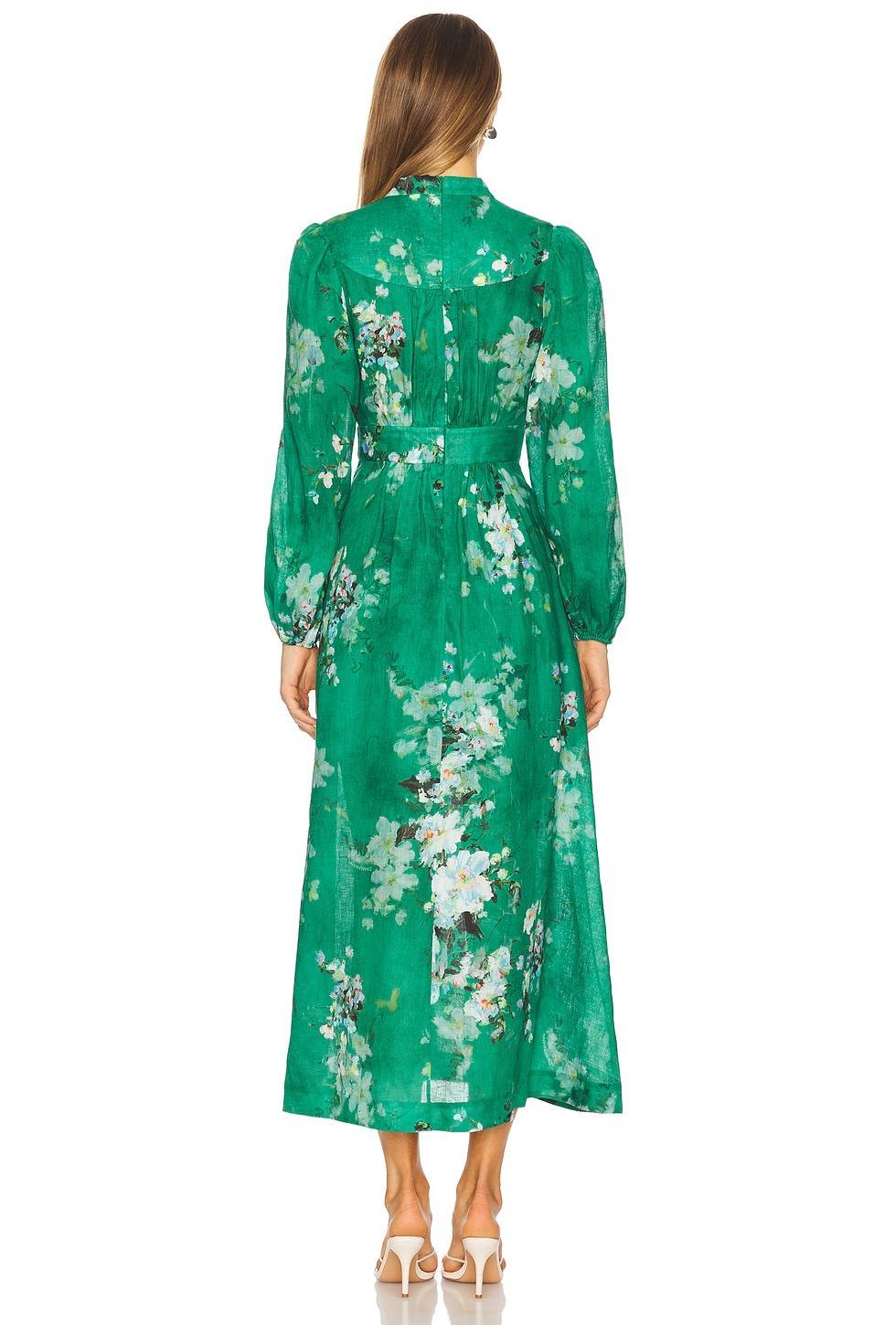 Everley Plunge Midi Dress in Green Watercolor Floral Product Image