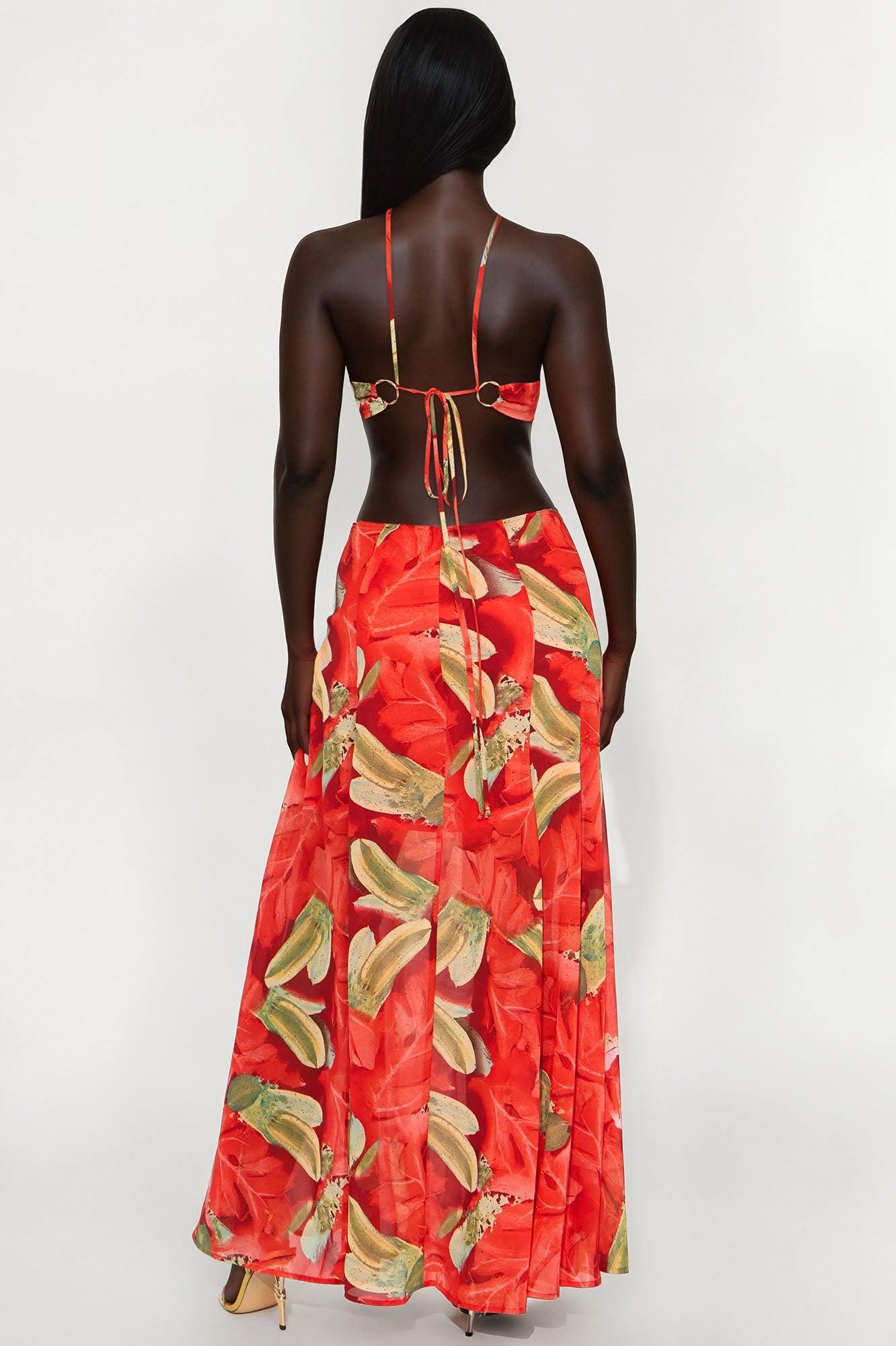 Always On Vacation Tropical Chiffon Maxi Dress - Red/combo Product Image
