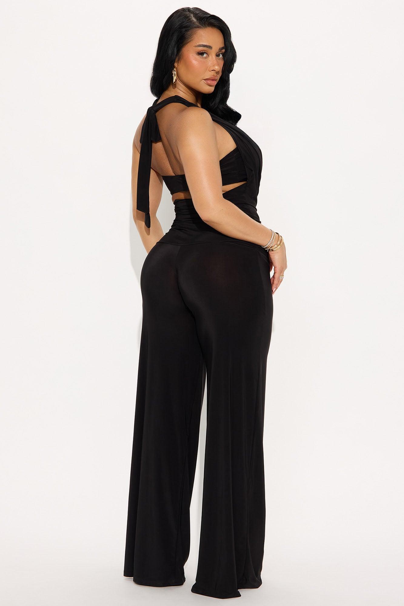 Naomi  Cowl Neck Halter Jumpsuit - Black Product Image