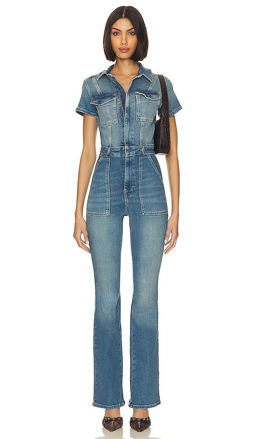 Womens Fit For Success Bootcut Denim Jumpsuit | , | Hidden Front Zipper Closure, Breast Pockets | Good American by Product Image