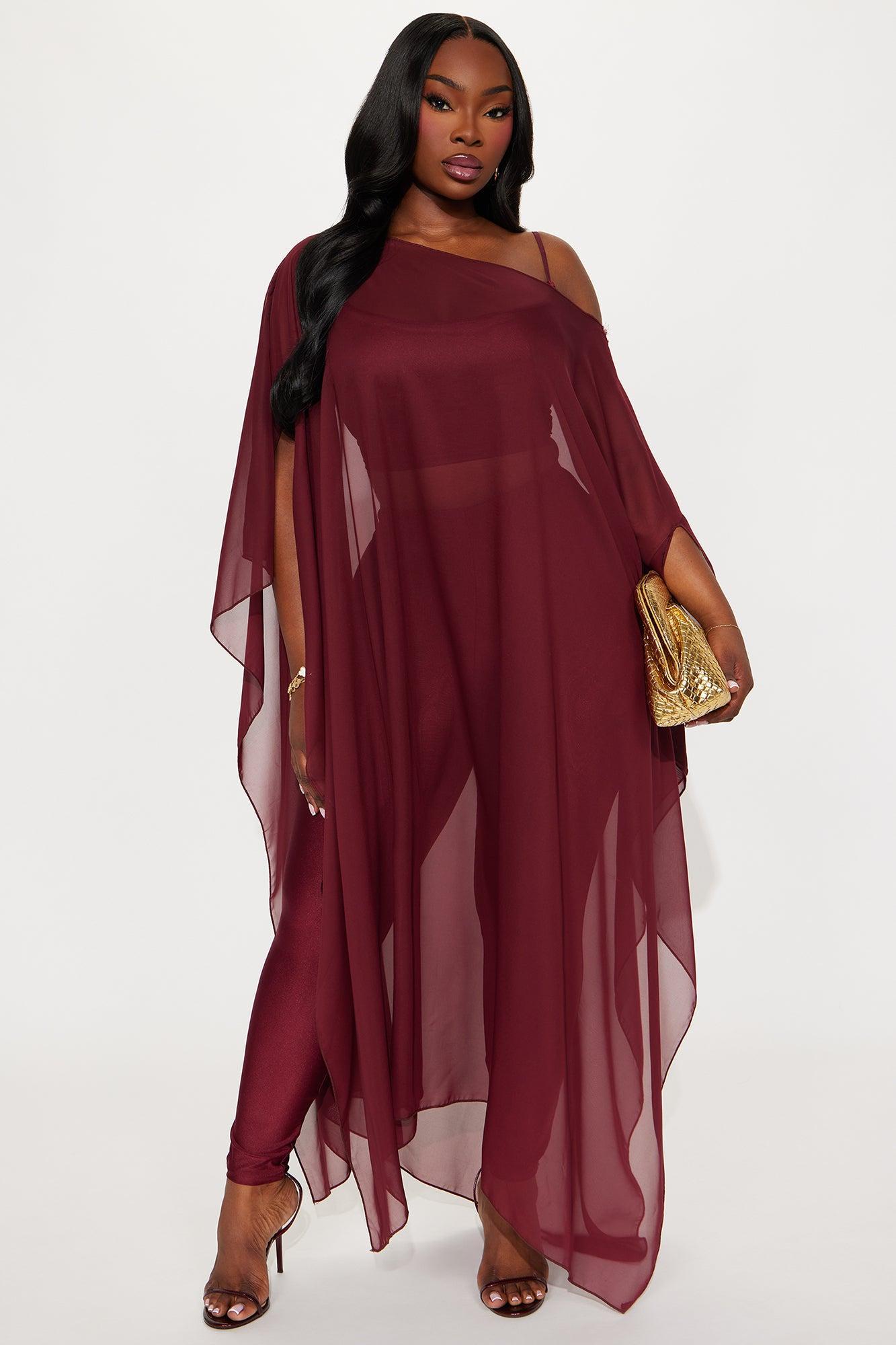 Just A Glimpse Draped 3 Piece Pant Set - Burgundy Product Image