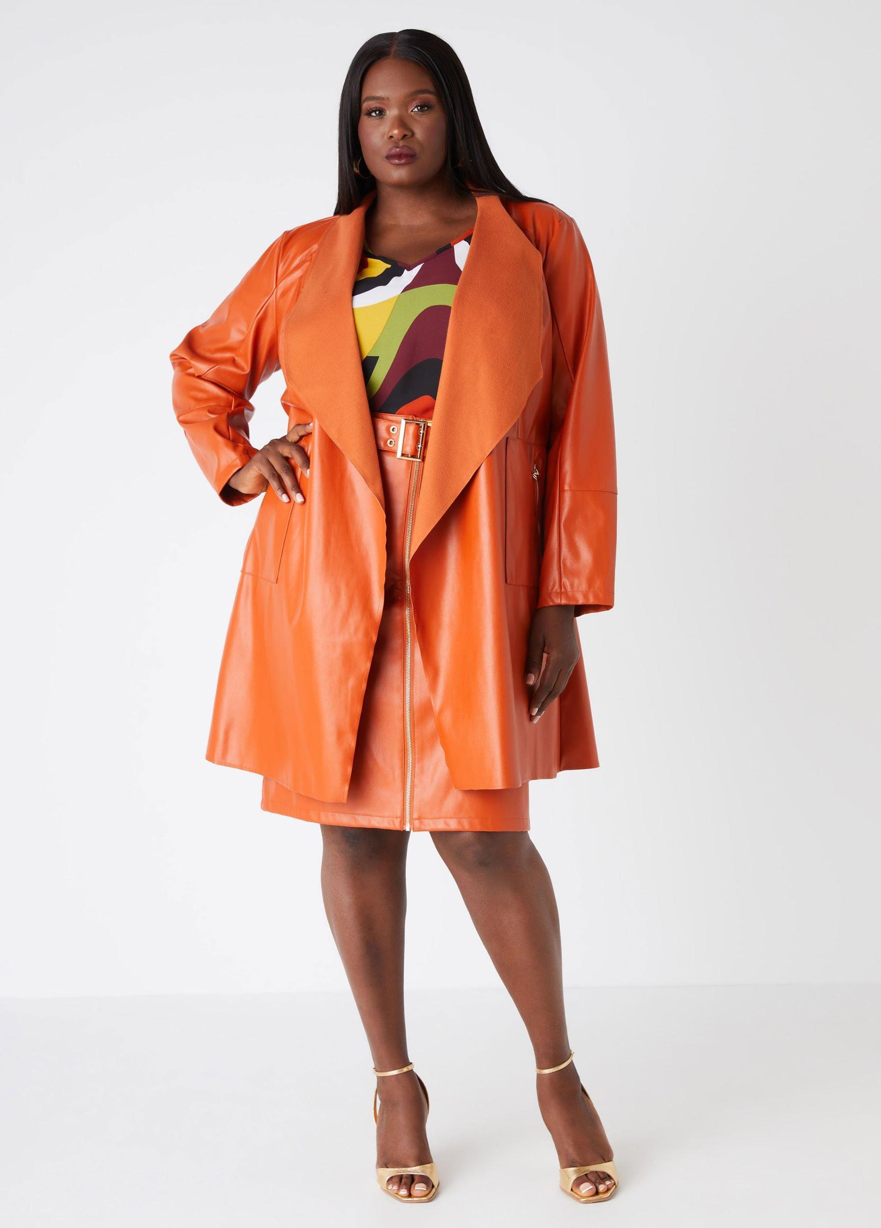 Plus Size Draped Faux Leather Jacket Ashley Stewart Product Image