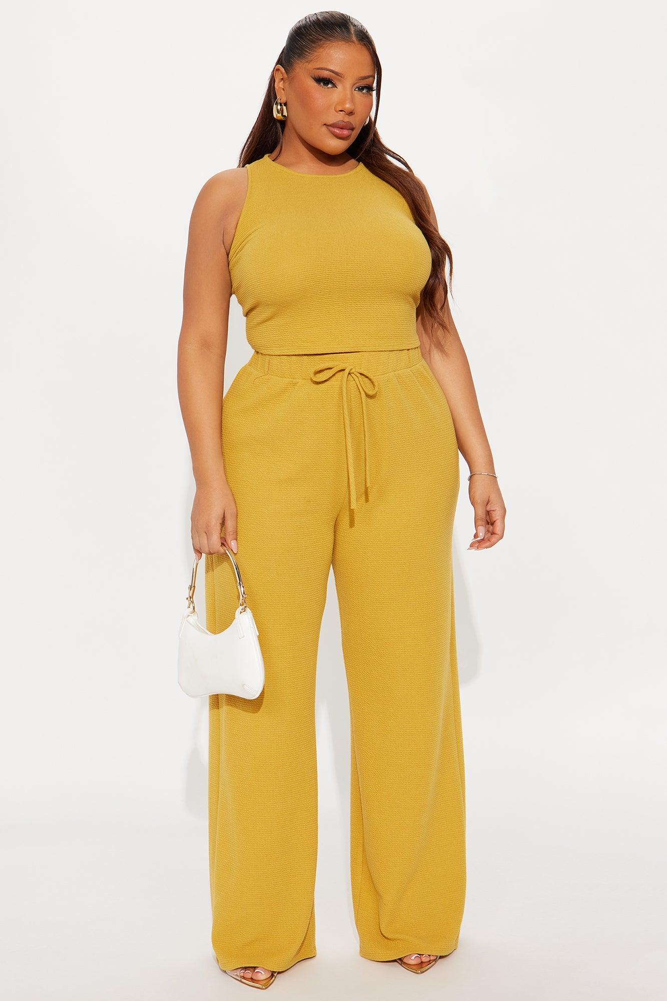 Alana Textured Wide Leg Pant Set - Mustard Product Image