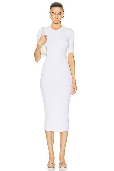 Silk Rib Half Sleeve Crew Midi Dress Product Image
