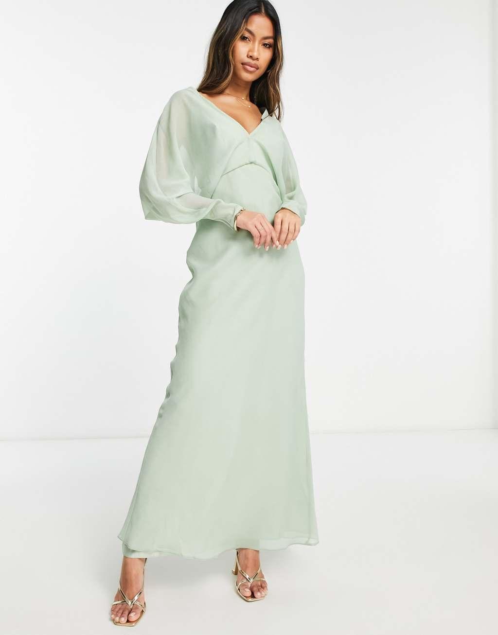 ASOS DESIGN Bridesmaid soft batwing maxi dress-Green Product Image