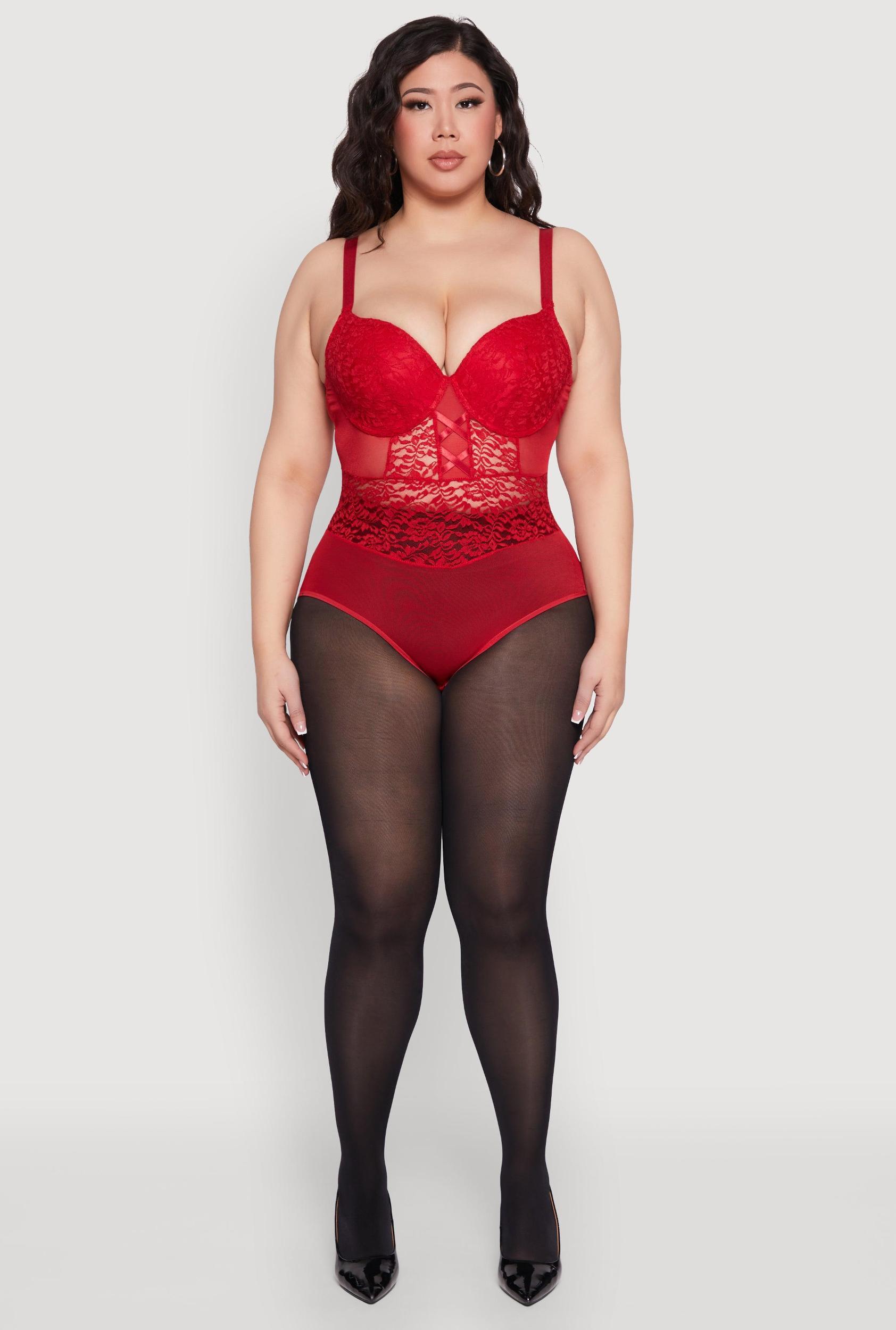 Womens Plus Size Lace Detail Caged Bustier Bodysuit Product Image