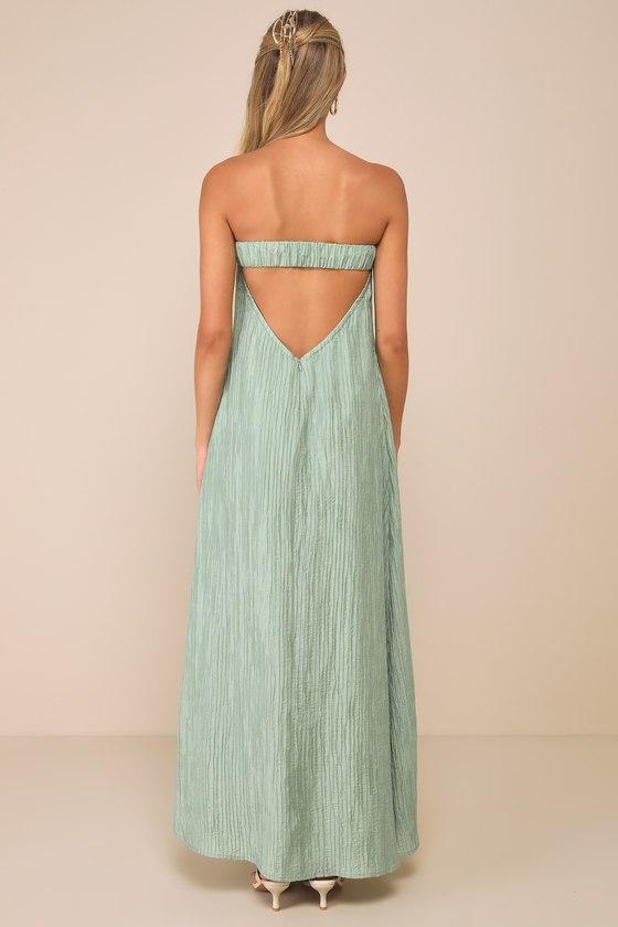 Radiant Season Sage Green Plisse Cutout Strapless Maxi Dress Product Image