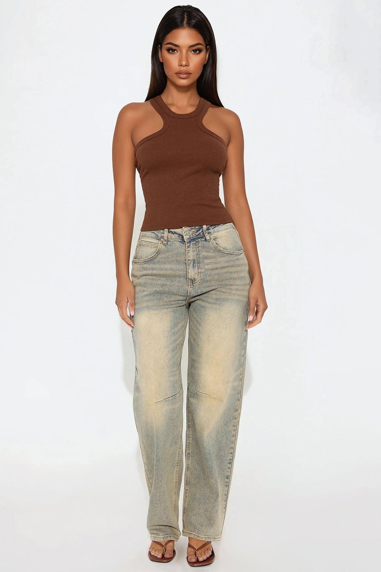 Selma Ribbed Tank Top - Chocolate Product Image